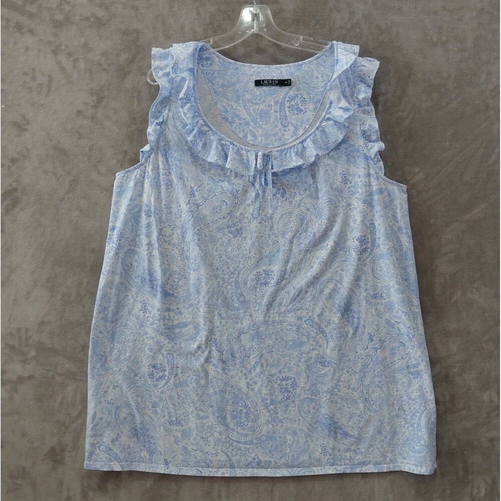 Lauren Ralph Lauren Ruffle Neckline Paisley Nightgown Women's 2X Blue Monogram